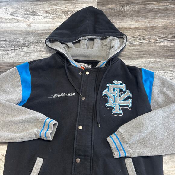 Fly Racing Black Gray‎ Mens L Motocross MVP Varsity Jacket Hoodie Snap Button - Picture 3 of 7